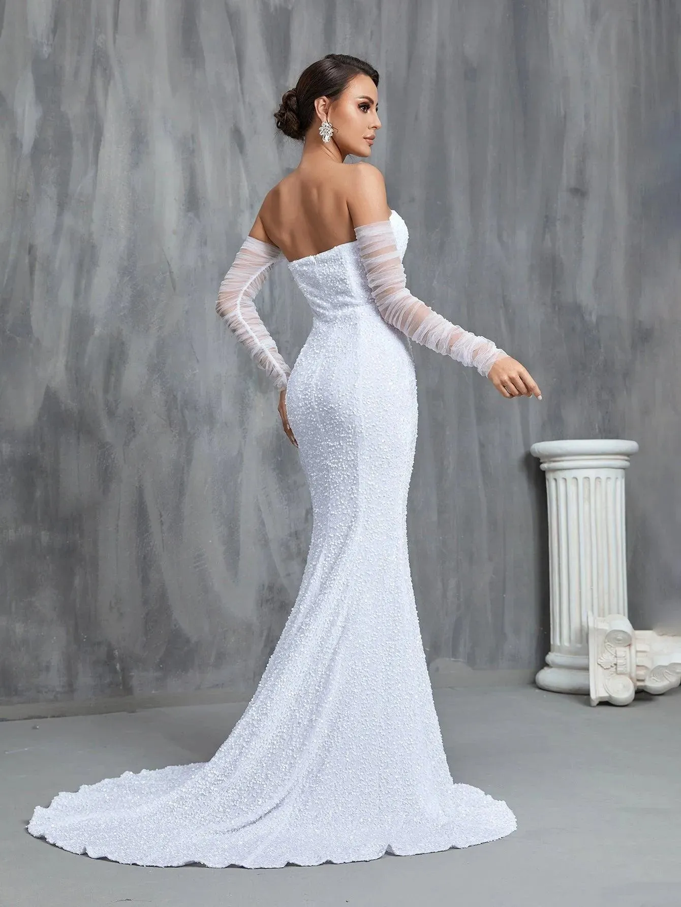 Mermaid Hem Split Sequin Tube Wedding Dress