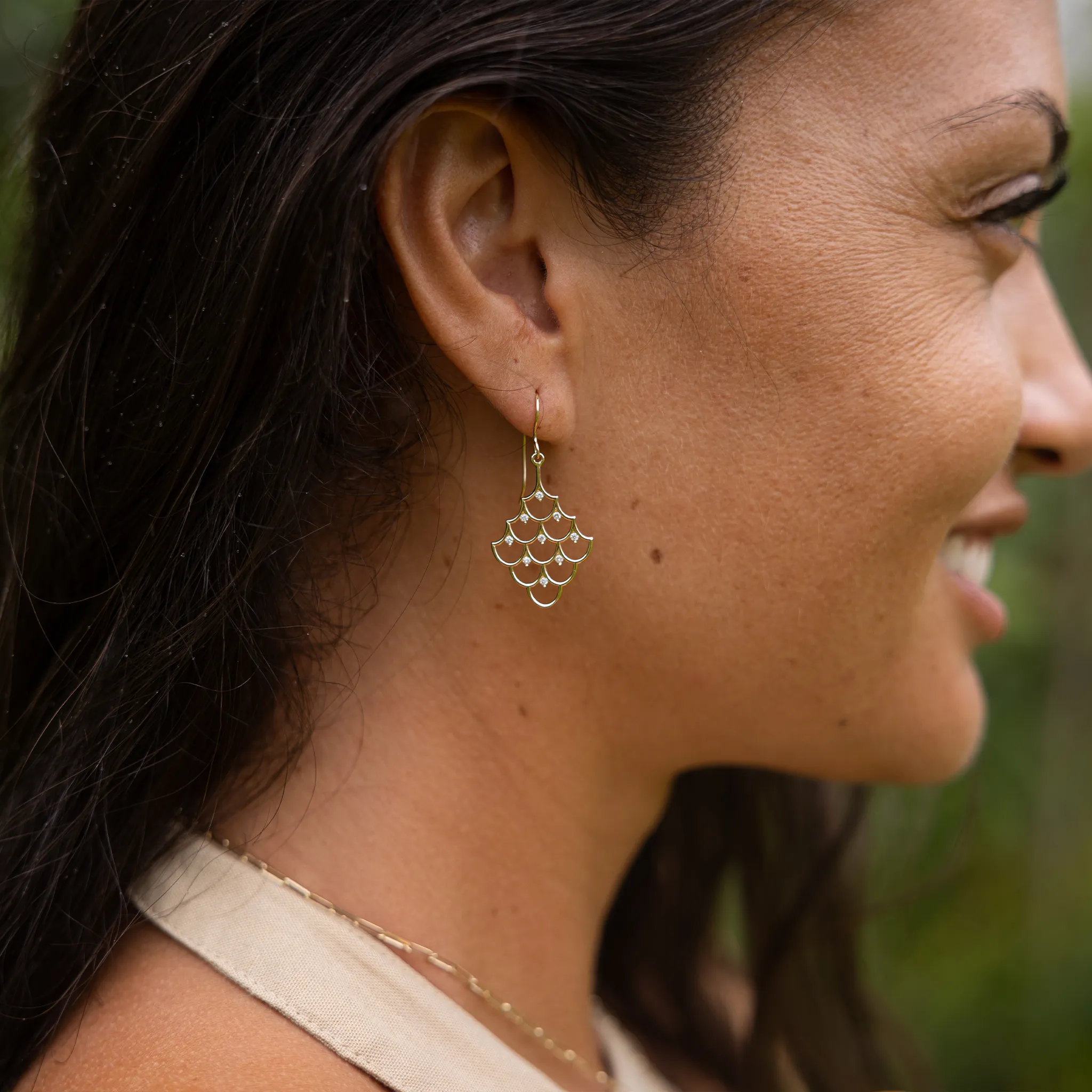 Mermaid Scales Earrings in Gold with Diamonds - 25mm