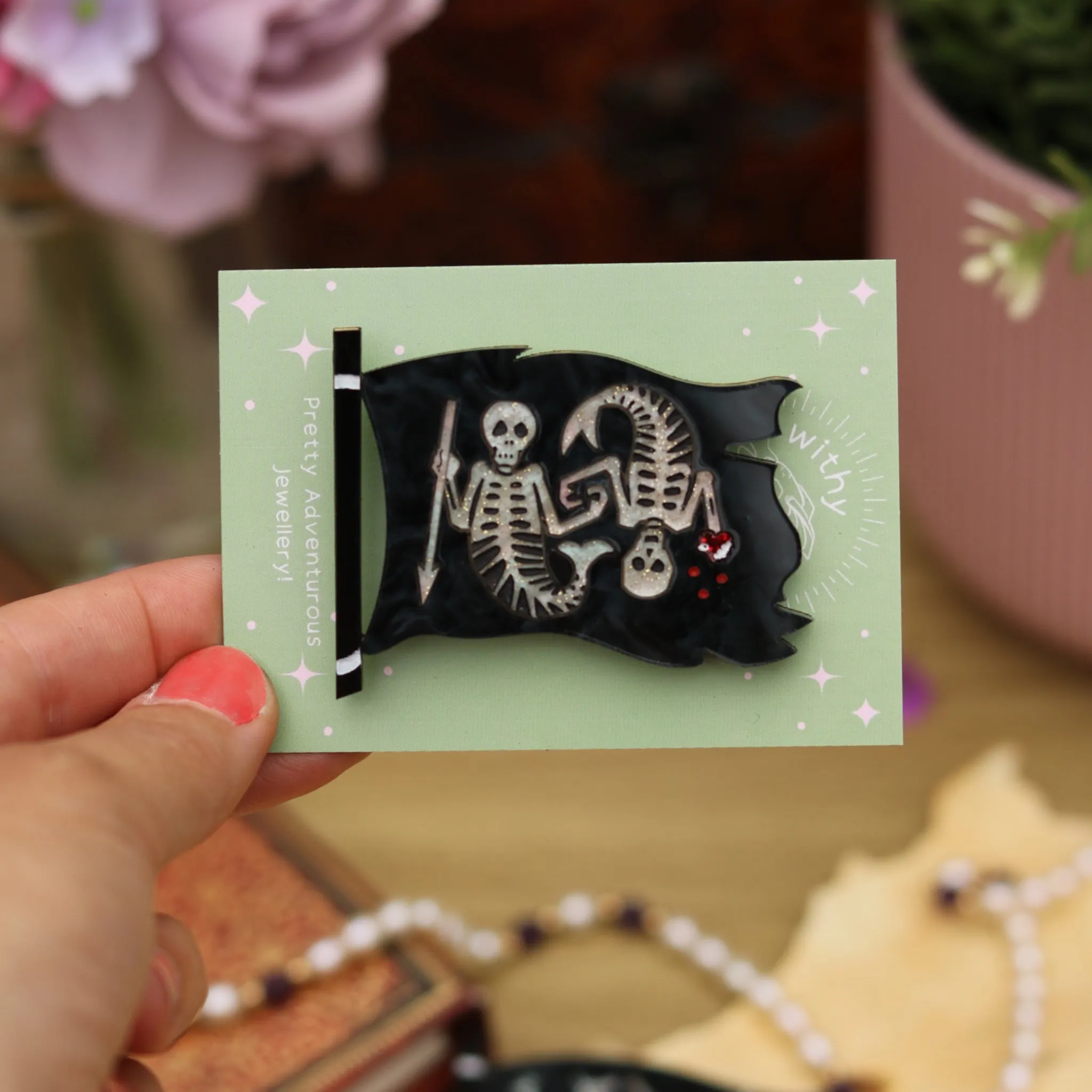 Mermaid Skeletons Flag Brooch