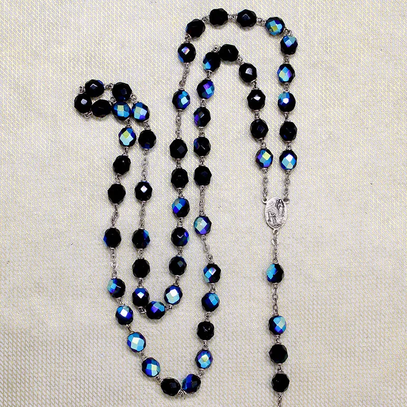 Mid-Century AB Black Rosary Beads