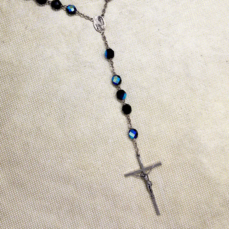 Mid-Century AB Black Rosary Beads