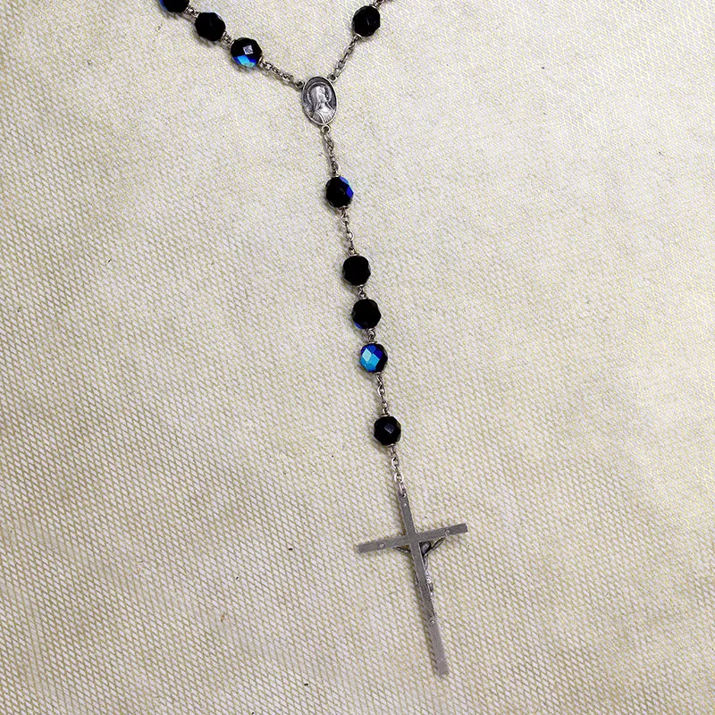 Mid-Century AB Black Rosary Beads