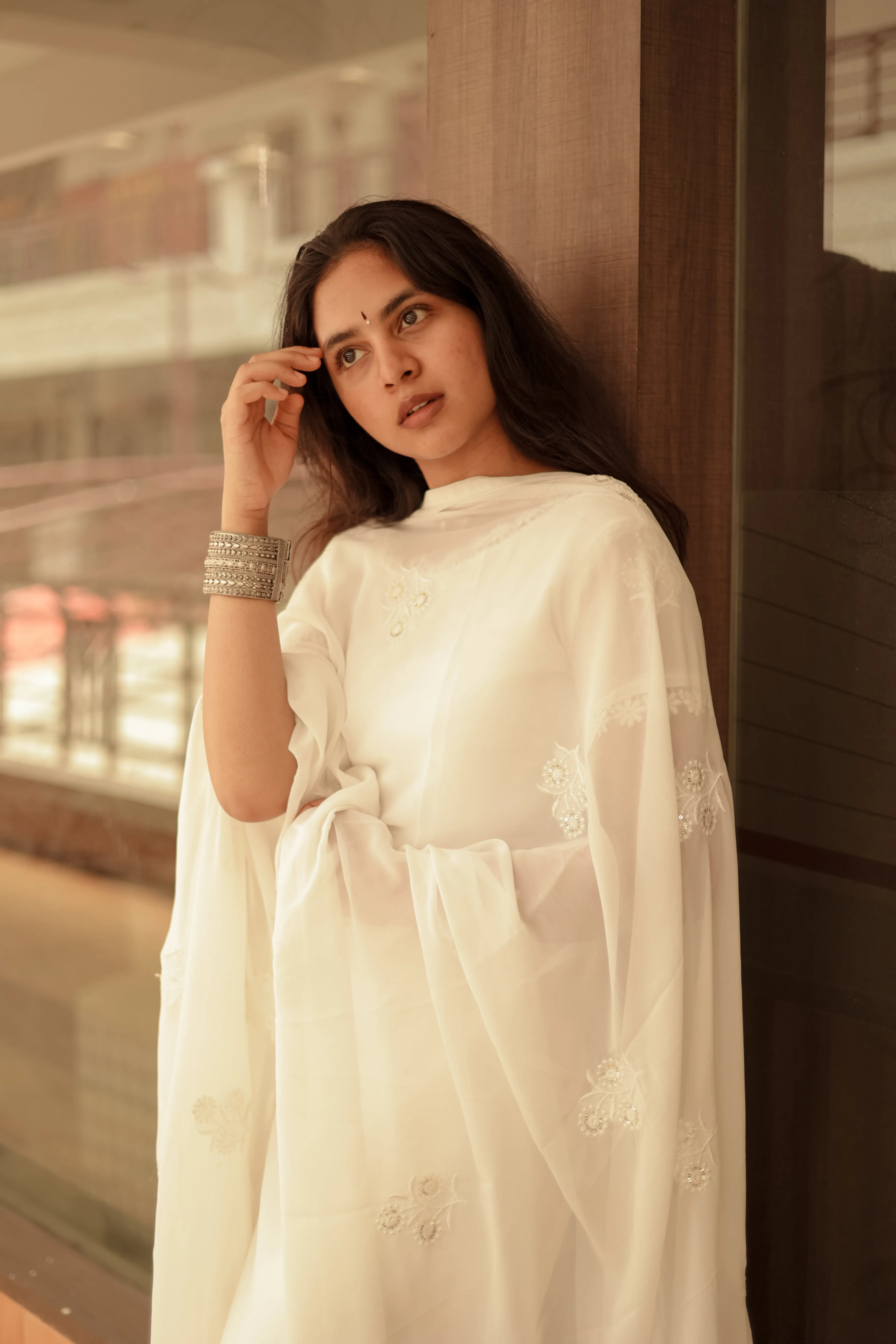 Minnale Reena White (Sleeves Fabric: 18 inches) (Kurti Dupatta)