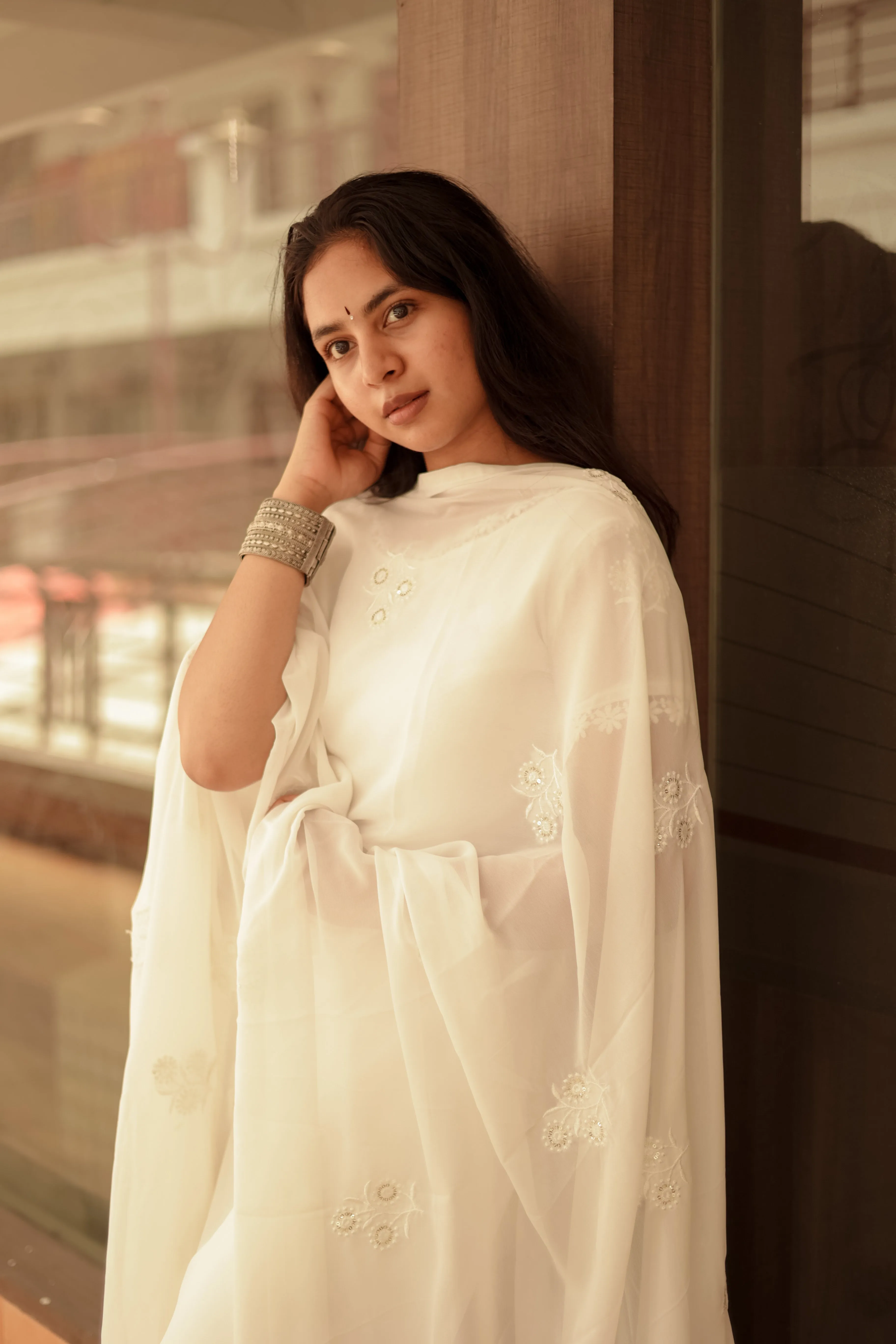 Minnale Reena White (Sleeves Fabric: 18 inches) (Kurti Dupatta)