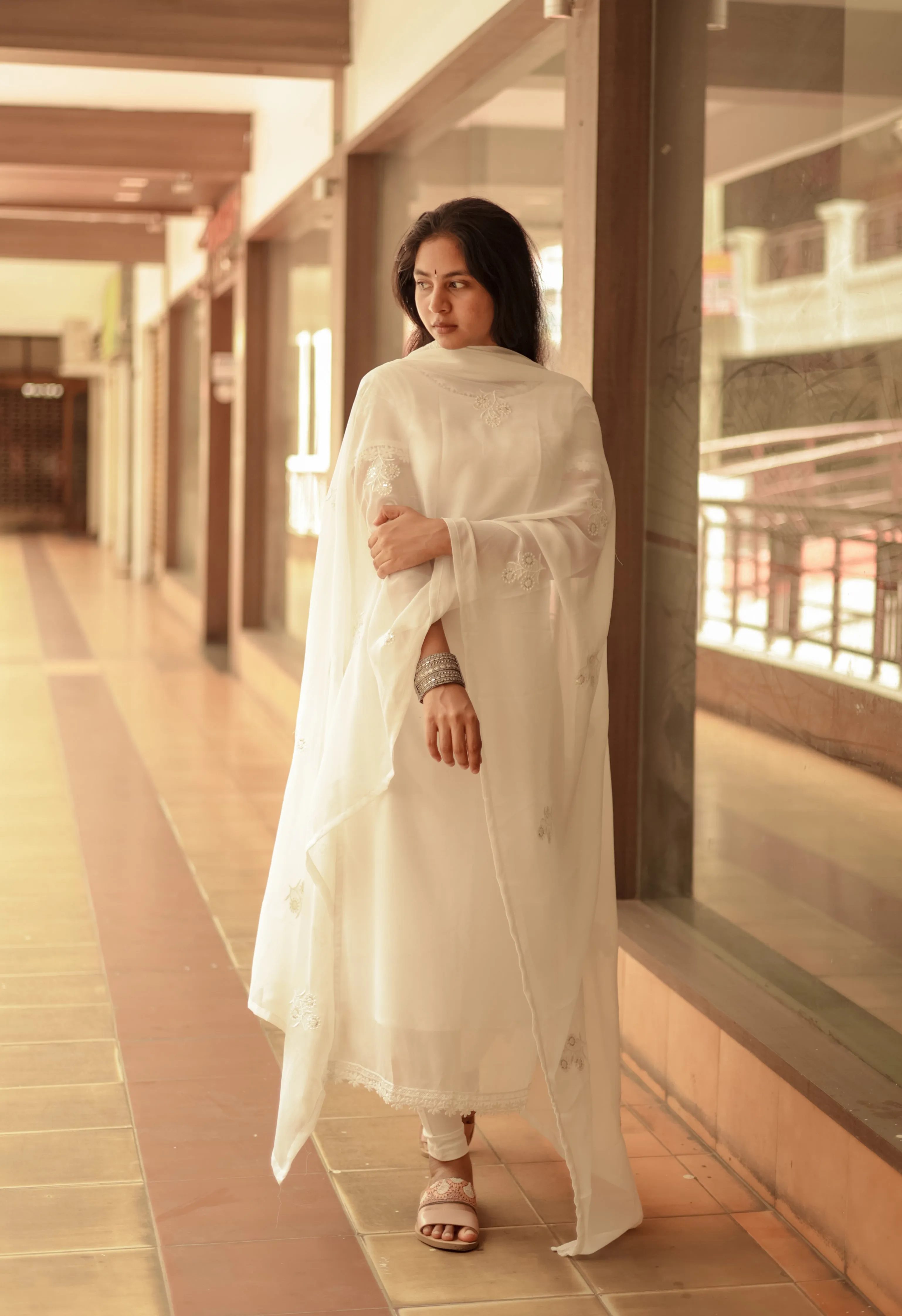 Minnale Reena White (Sleeves Fabric: 18 inches) (Kurti Dupatta)