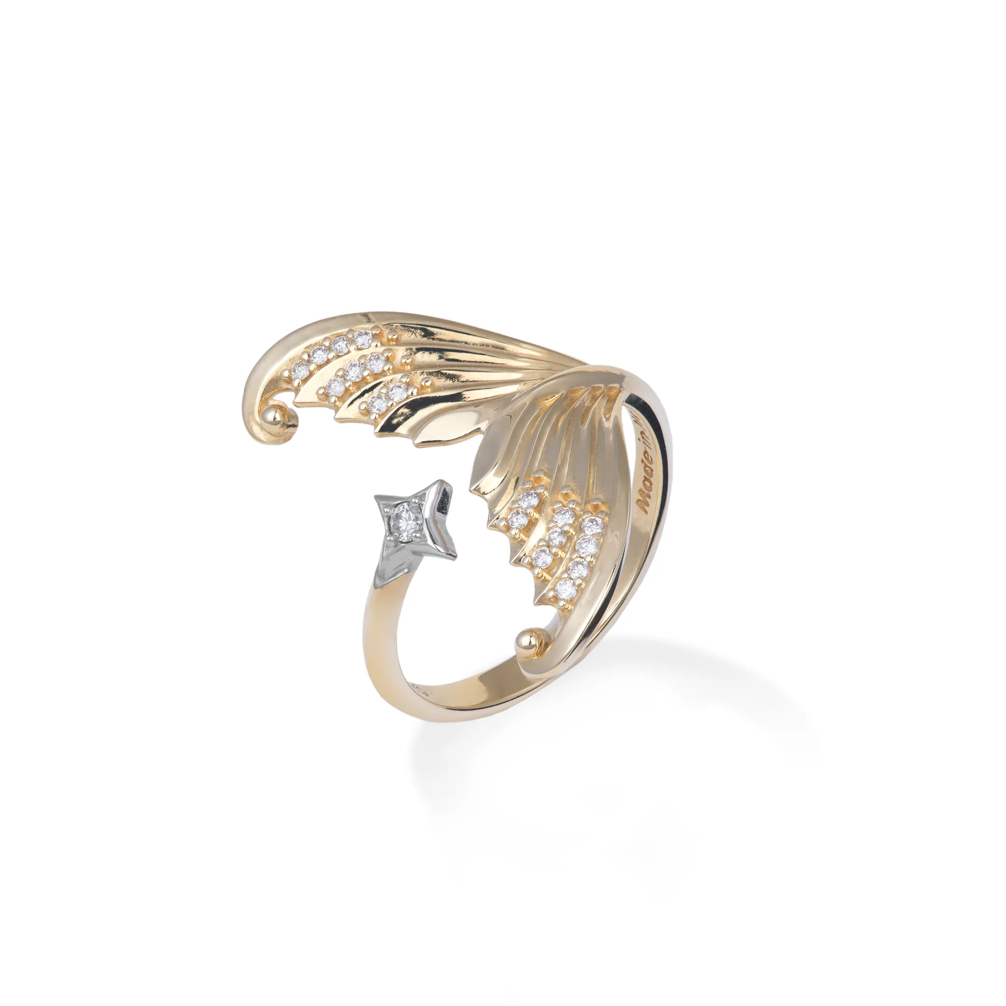 Moon Mermaid Ring in Two Tone Gold with Diamonds