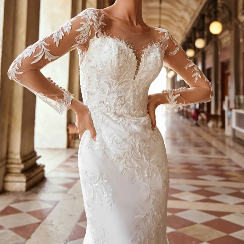 New Arrival Ivory Long Sleeve Lace Bridal Gown