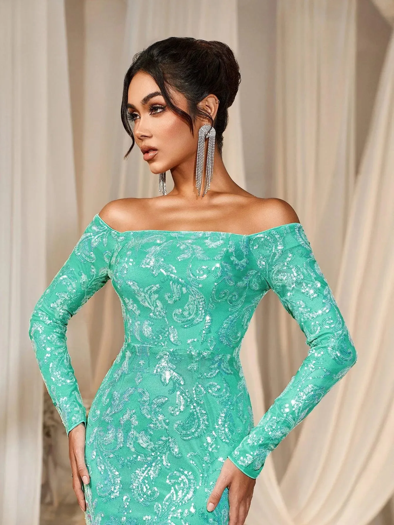 Off Shoulder Long Sleeve Mermaid Prom Dresses