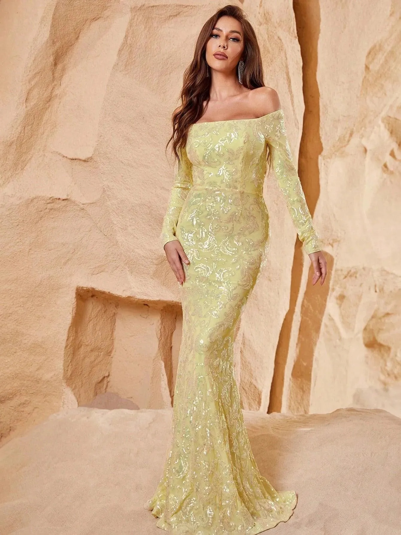 Off Shoulder Long Sleeve Mermaid Prom Dresses