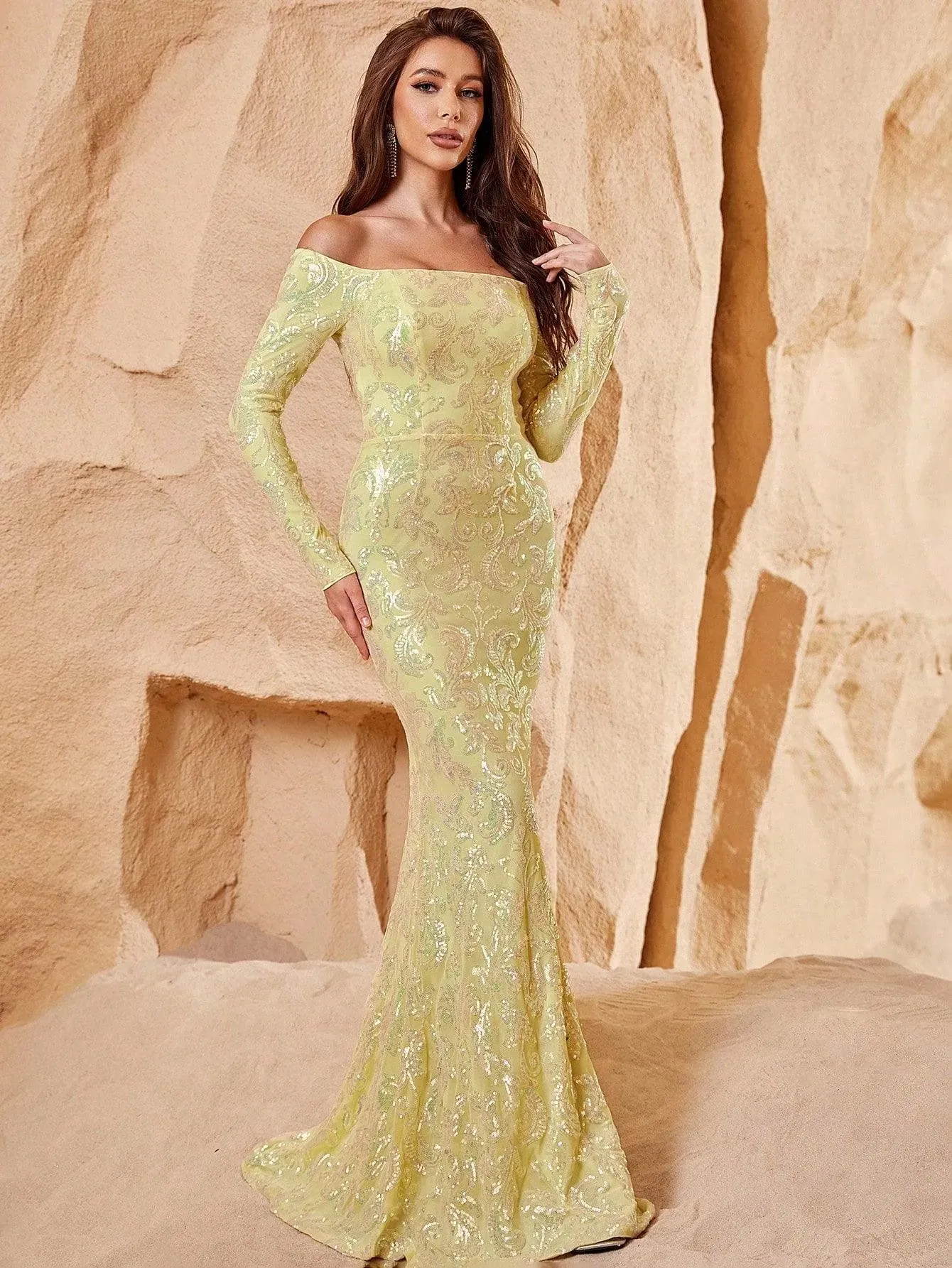 Off Shoulder Long Sleeve Mermaid Prom Dresses