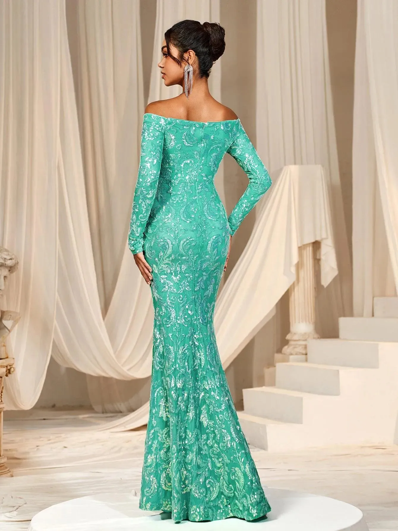 Off Shoulder Long Sleeve Mermaid Prom Dresses