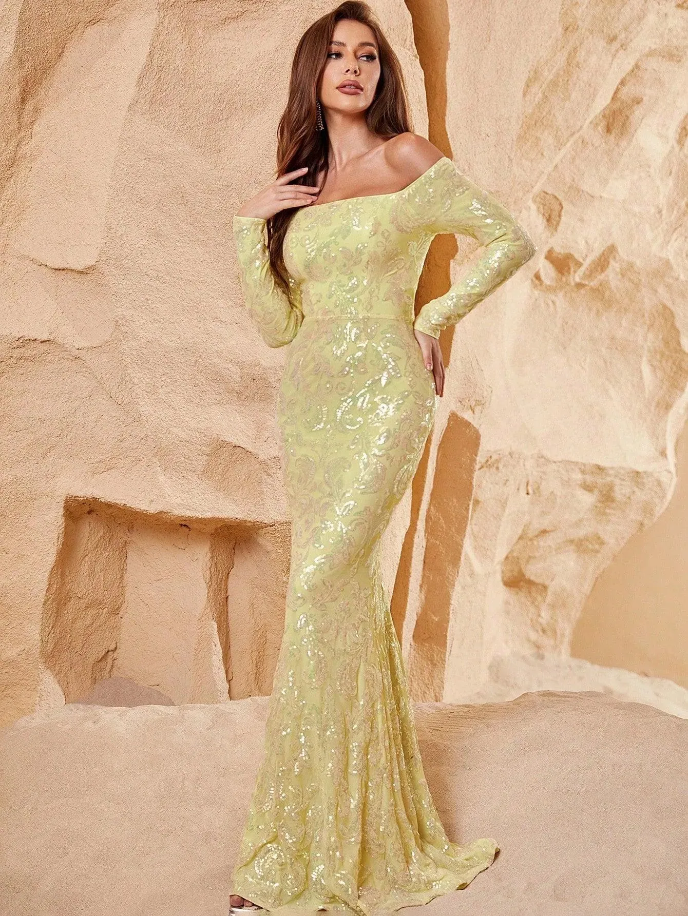 Off Shoulder Long Sleeve Mermaid Prom Dresses