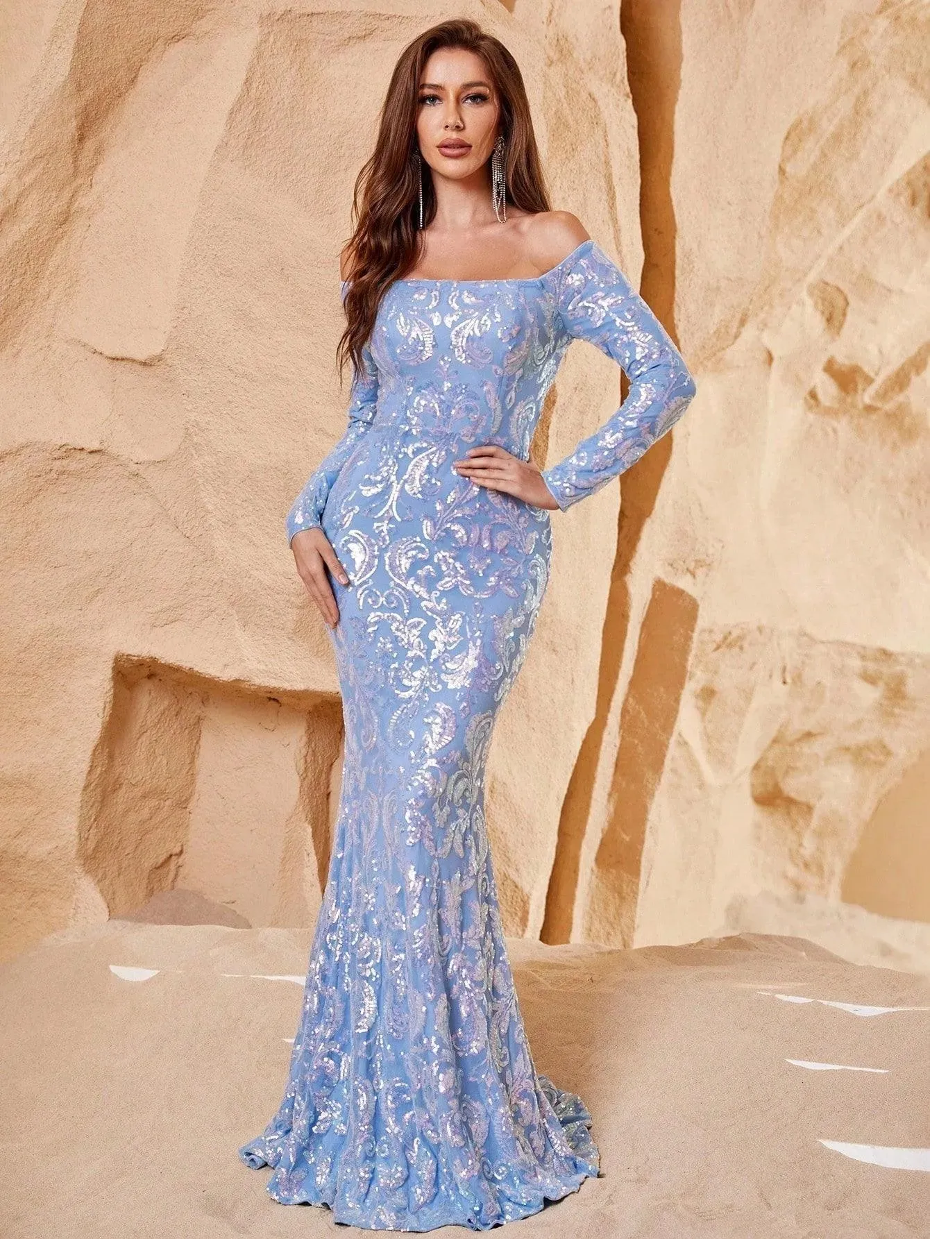 Off Shoulder Long Sleeve Mermaid Prom Dresses