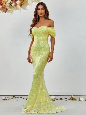 Off Shoulder Sweetheart Neck Sequin Mermaid Dress