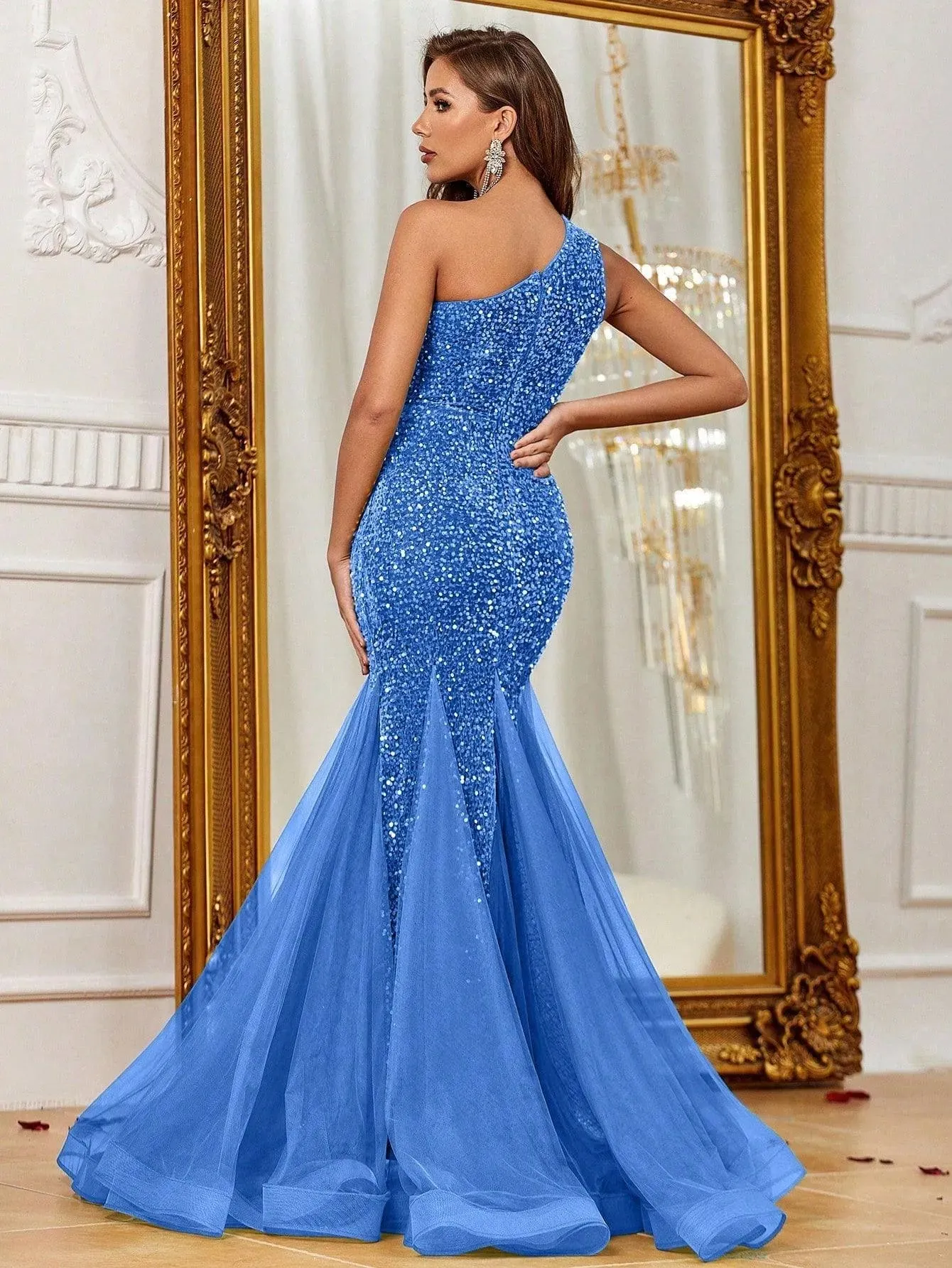 One Shoulder Sequin Mermaid Dress