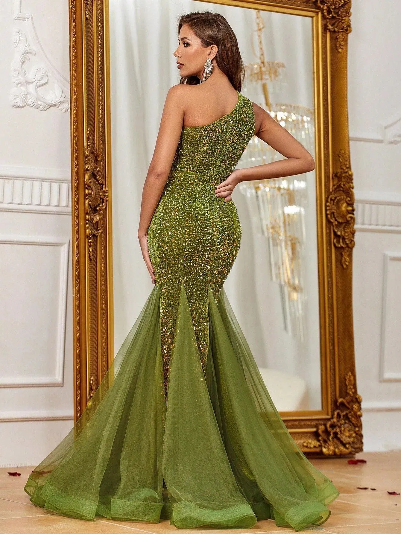 One Shoulder Sequin Mermaid Dress