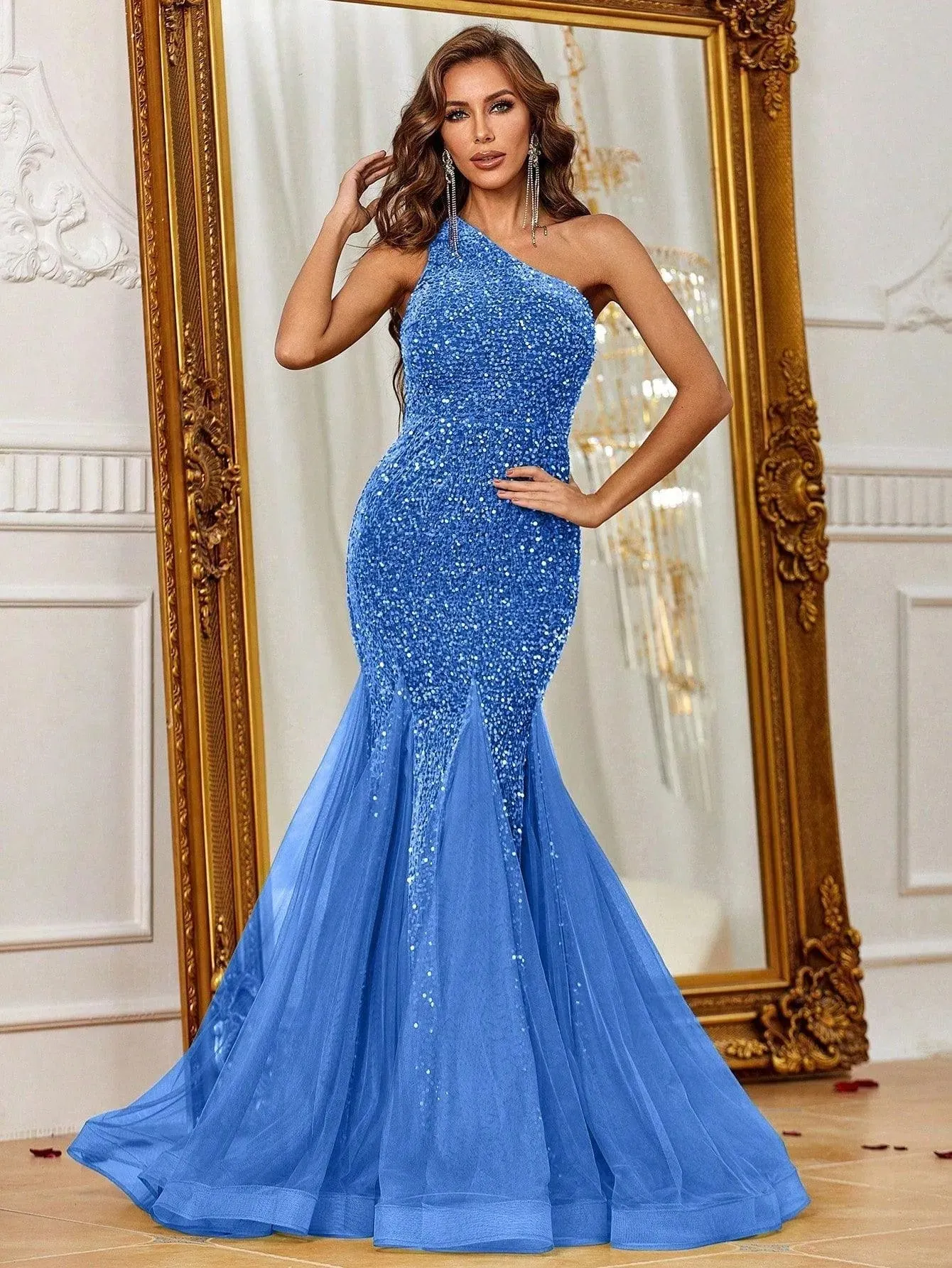 One Shoulder Sequin Mermaid Dress