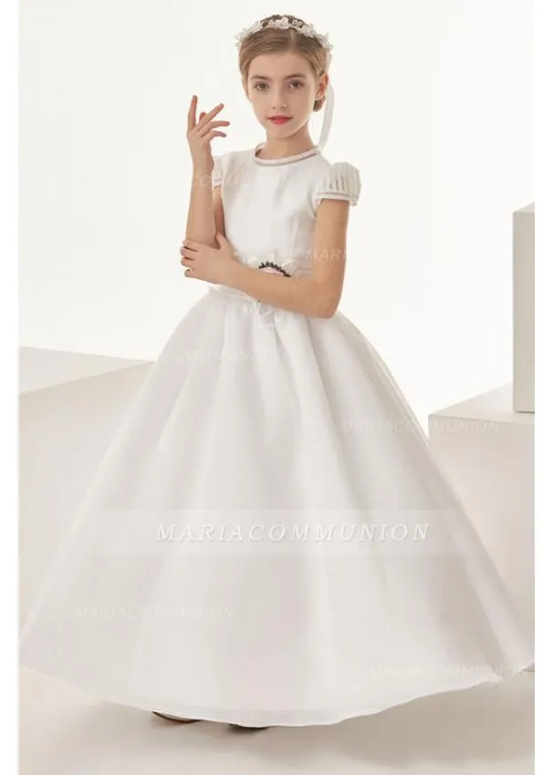 Organza Ball Gown Cap Sleeves Bow(S) Floor Length Communion Dress