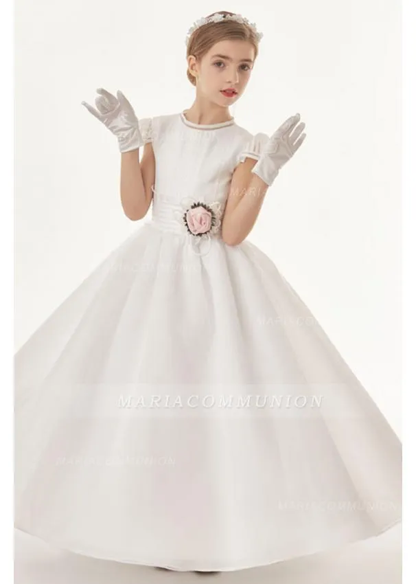 Organza Ball Gown Cap Sleeves Bow(S) Floor Length Communion Dress