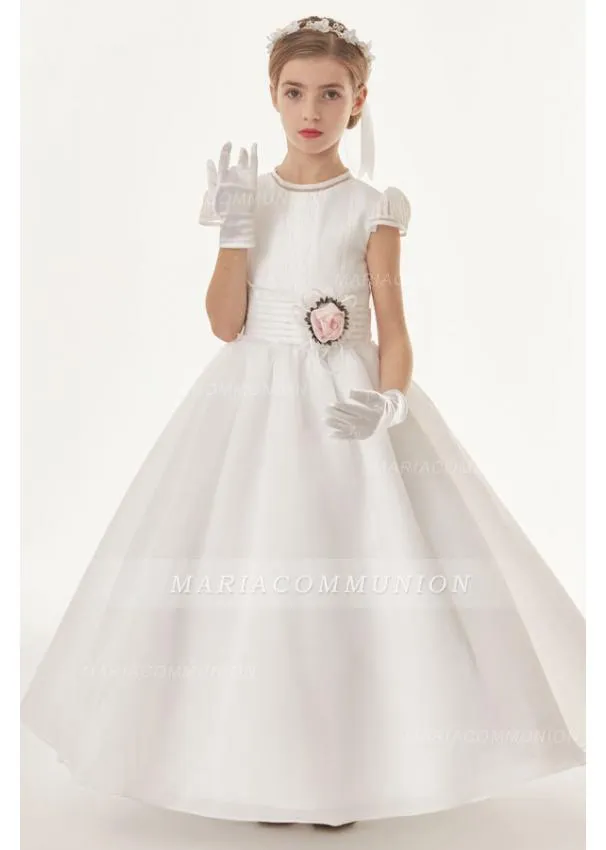 Organza Ball Gown Cap Sleeves Bow(S) Floor Length Communion Dress