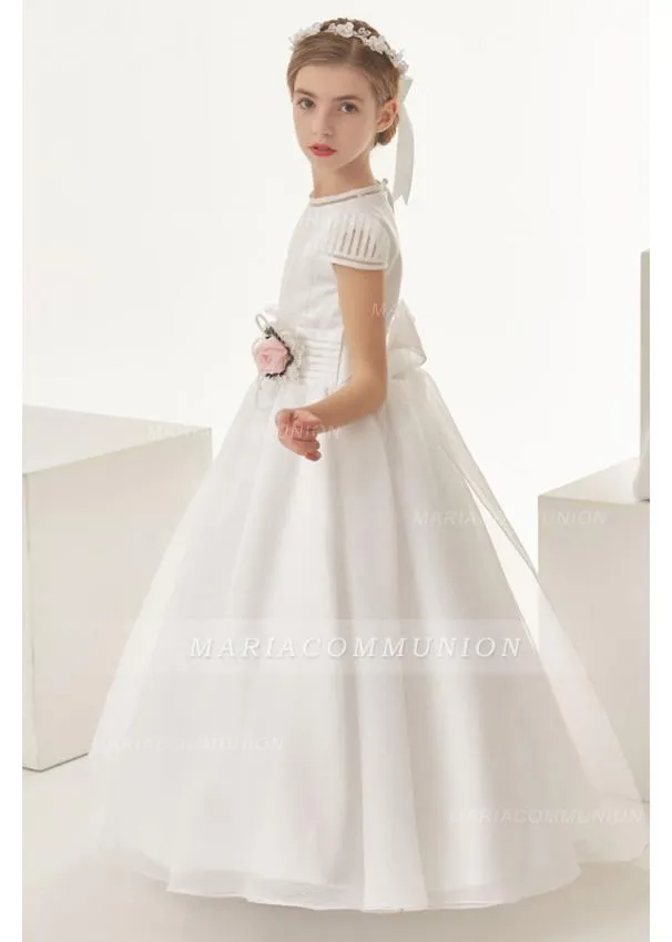 Organza Ball Gown Cap Sleeves Bow(S) Floor Length Communion Dress