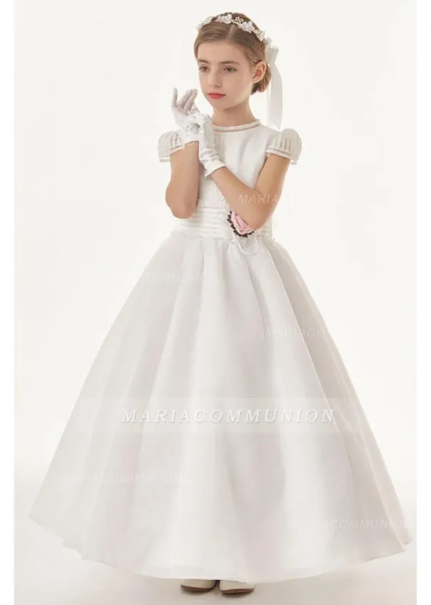 Organza Ball Gown Cap Sleeves Bow(S) Floor Length Communion Dress