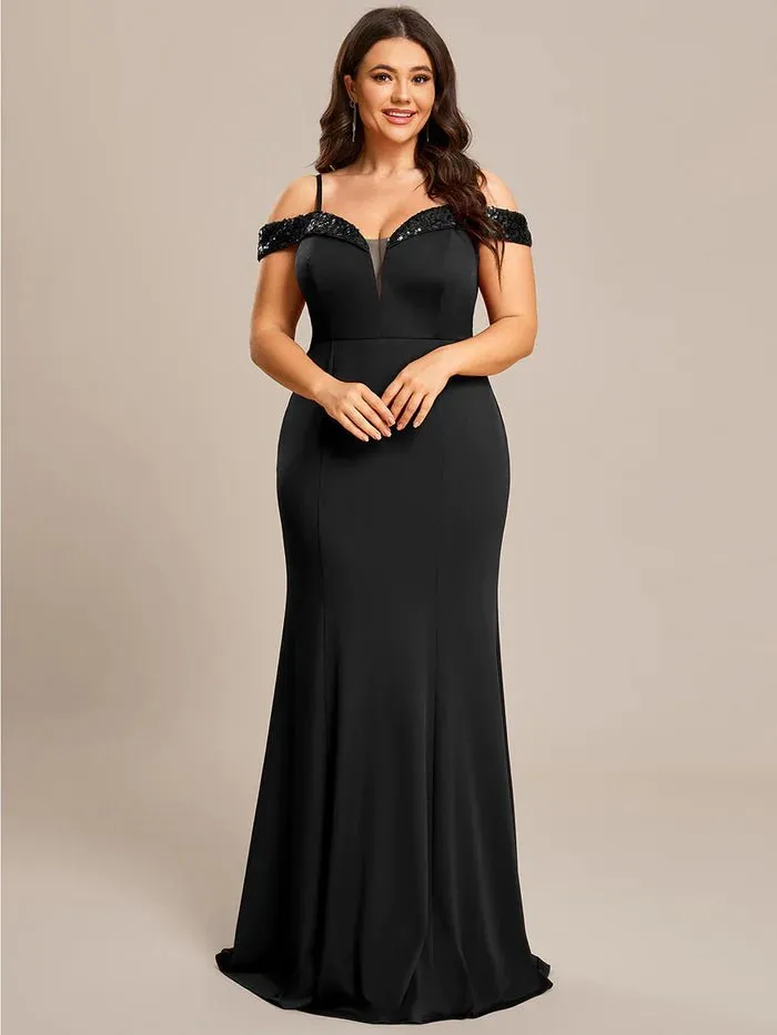 Plus Off Shoulder Mermaid Sequin Detail Evening Dresses