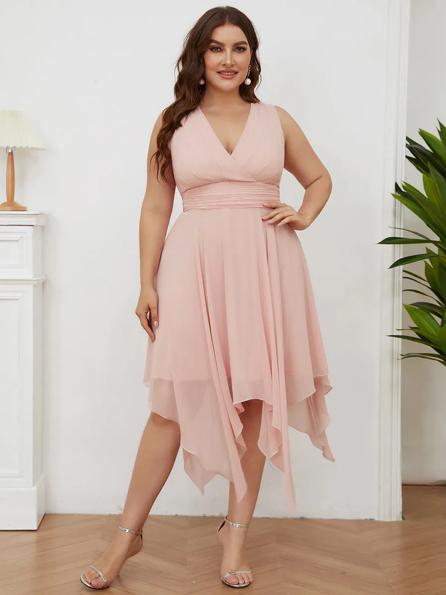 Plus Size Pretty Wholesale Knee Length Chiffon Bridesmaid Dress with Irregular Hem