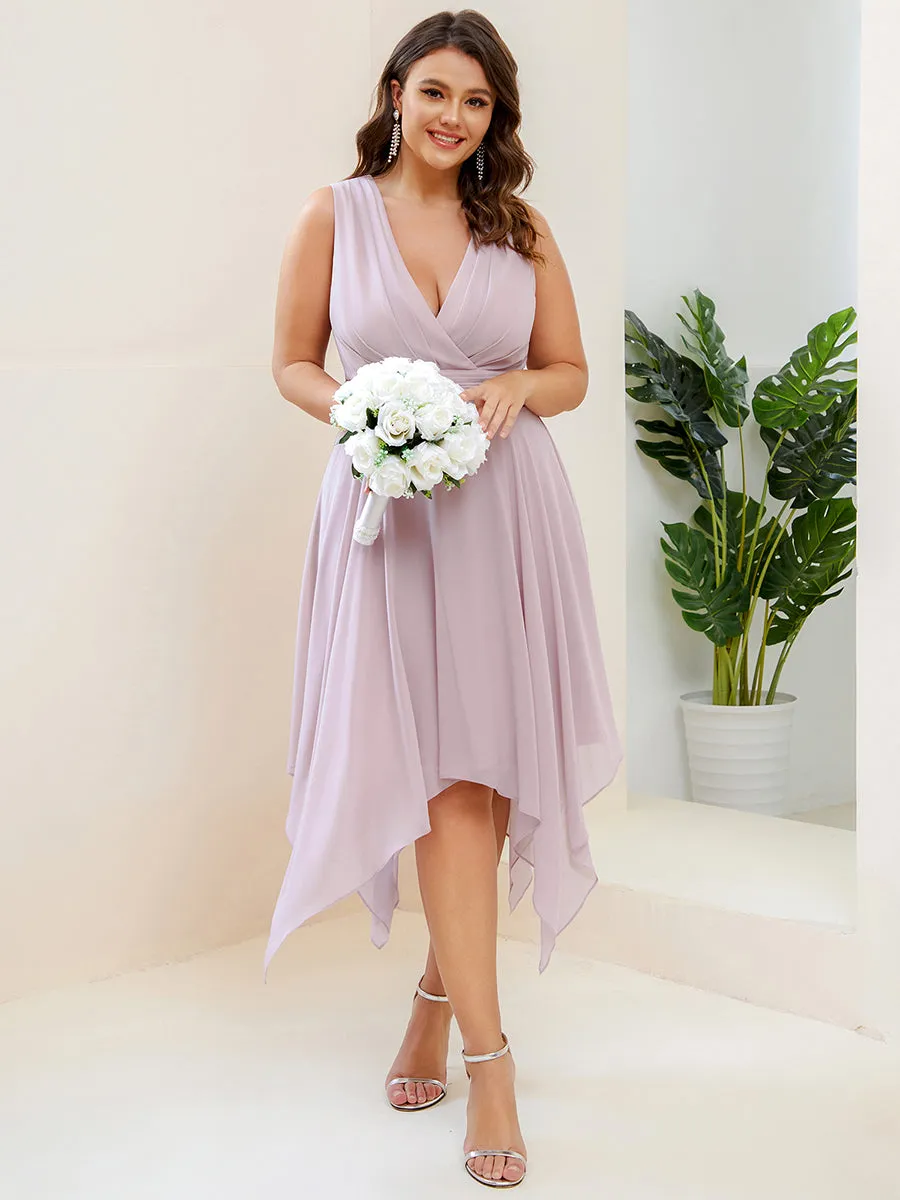 Plus Size Pretty Wholesale Knee Length Chiffon Bridesmaid Dress with Irregular Hem