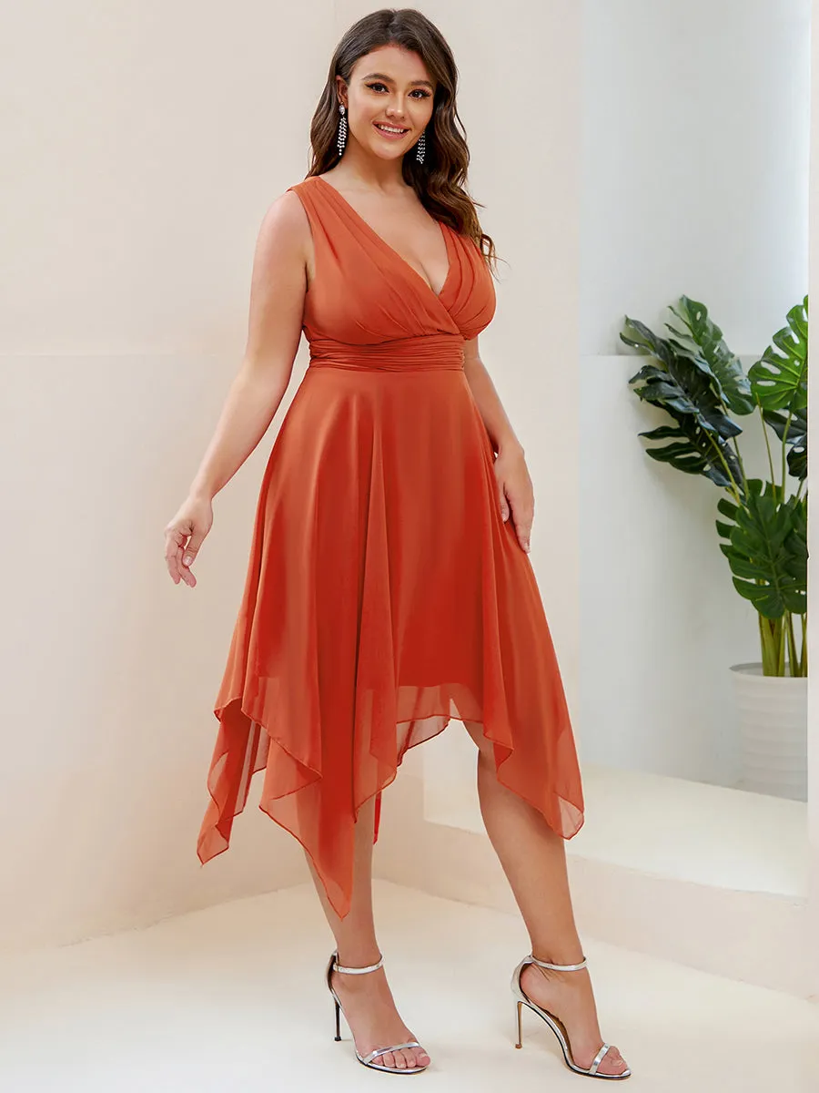 Plus Size Pretty Wholesale Knee Length Chiffon Bridesmaid Dress with Irregular Hem