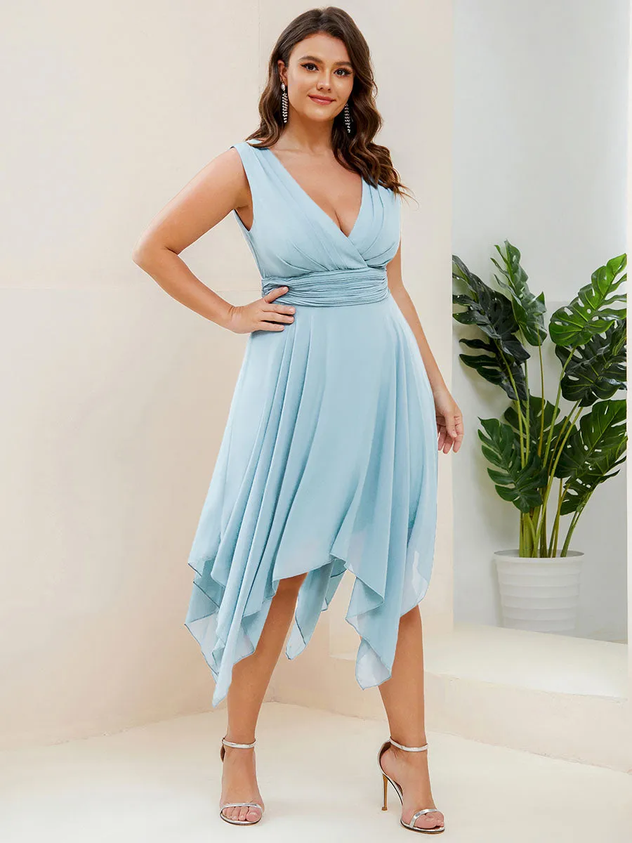 Plus Size Pretty Wholesale Knee Length Chiffon Bridesmaid Dress with Irregular Hem