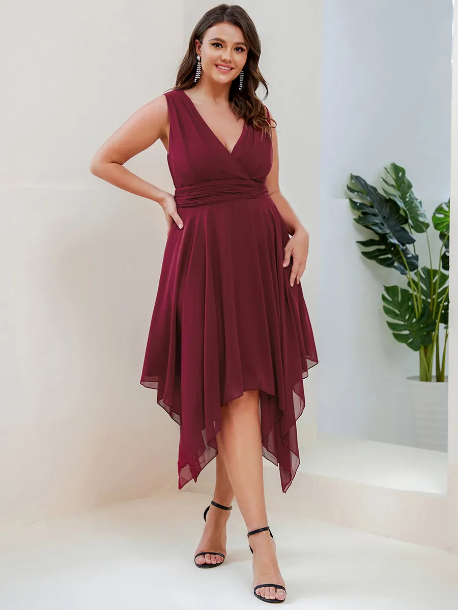 Plus Size Pretty Wholesale Knee Length Chiffon Bridesmaid Dress with Irregular Hem