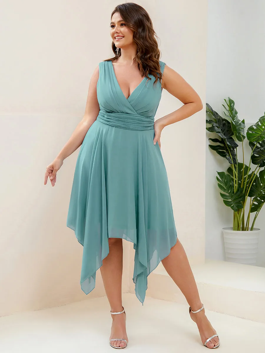 Plus Size Pretty Wholesale Knee Length Chiffon Bridesmaid Dress with Irregular Hem