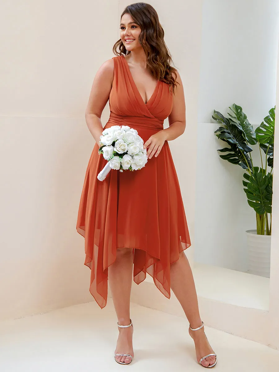 Plus Size Pretty Wholesale Knee Length Chiffon Bridesmaid Dress with Irregular Hem