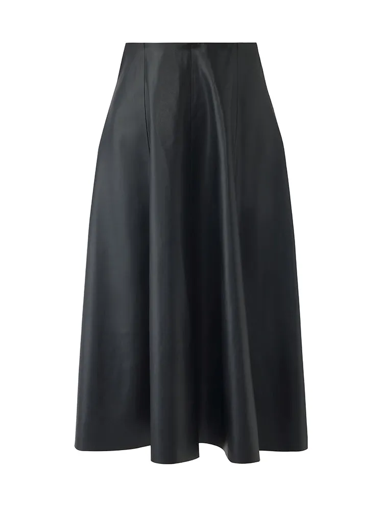 PU Leather Women Mid-Length Skirt