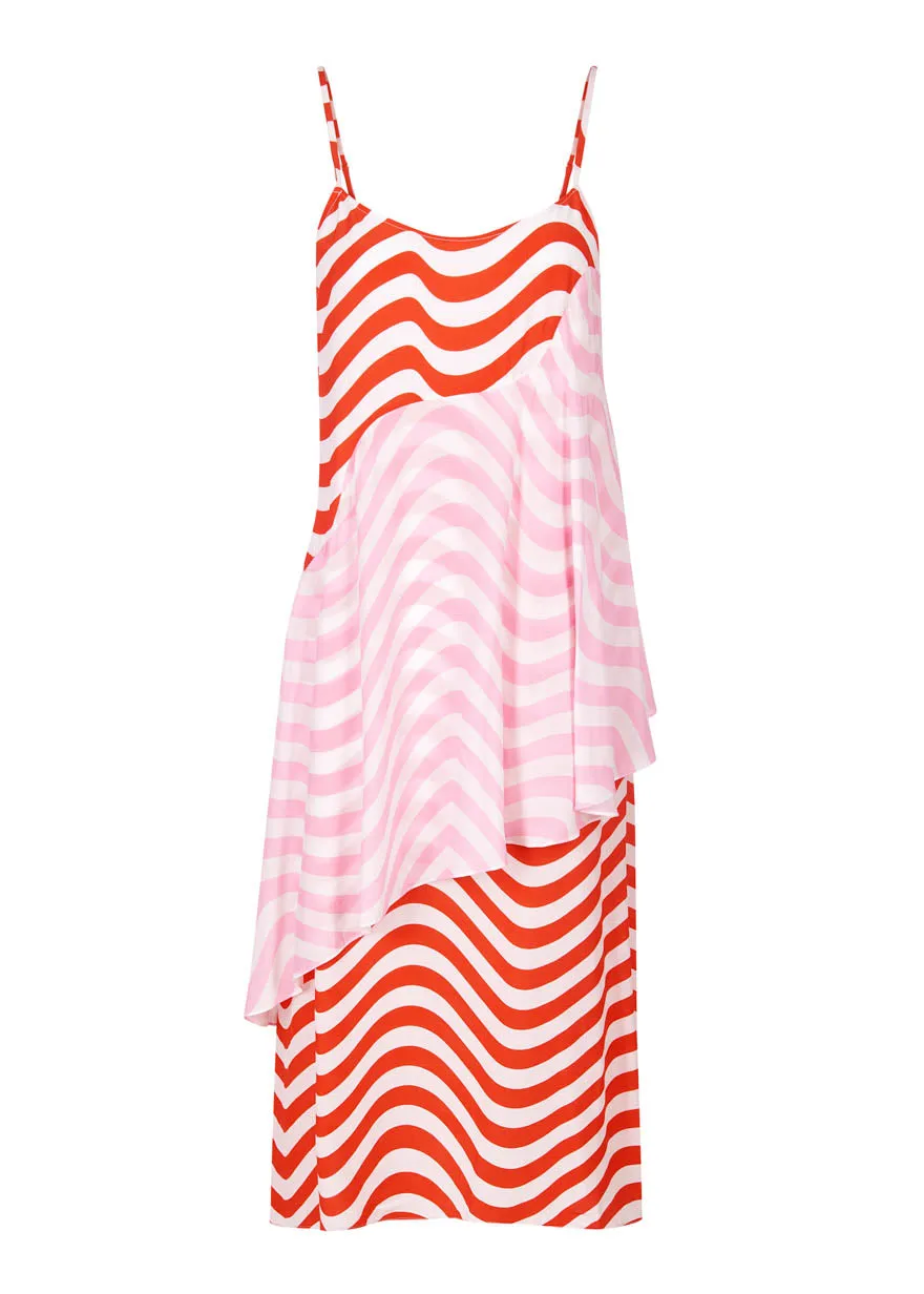 Red And Pink Wave Slip Dress