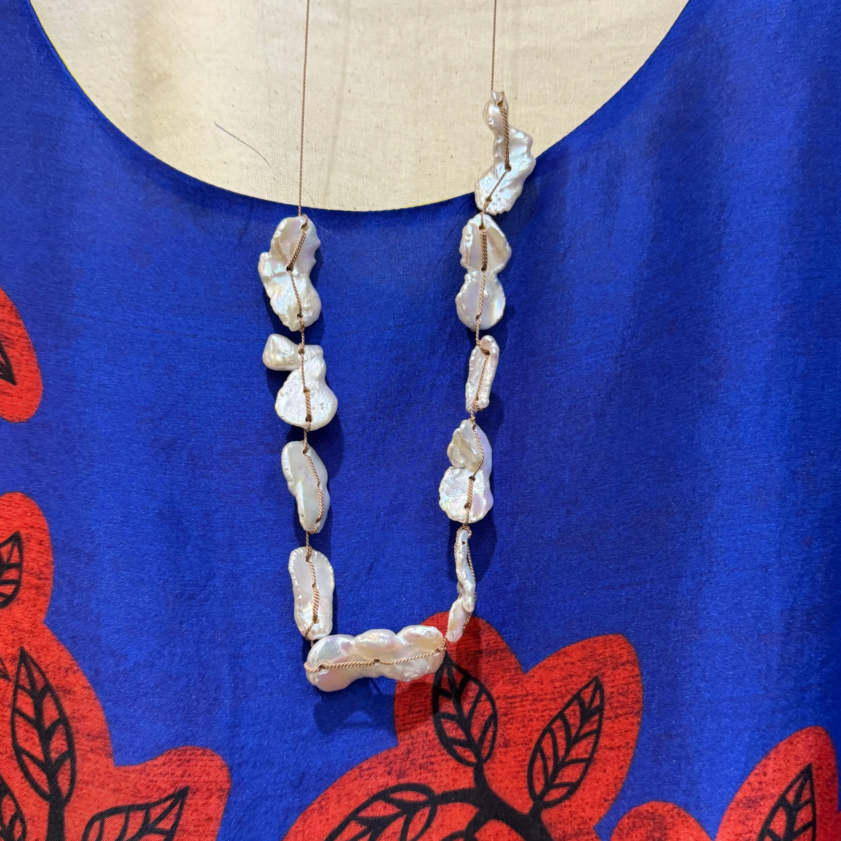 Silk thread and keshi pearl necklace