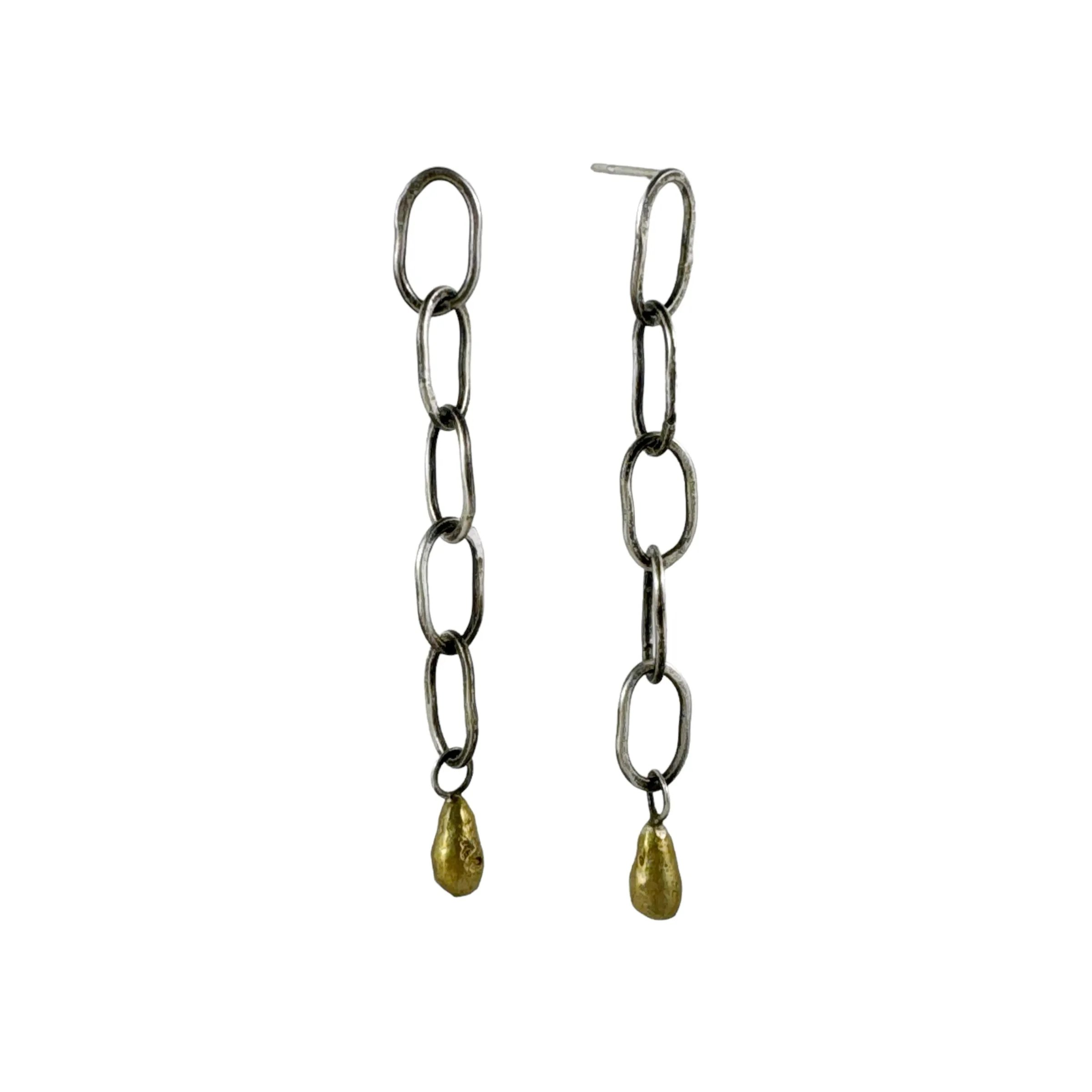 Silver Chain Earrings with Brass Pearl - Jane Hodgetts (Copy)