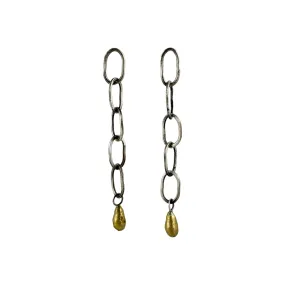 Silver Chain Earrings with Brass Pearl - Jane Hodgetts (Copy)