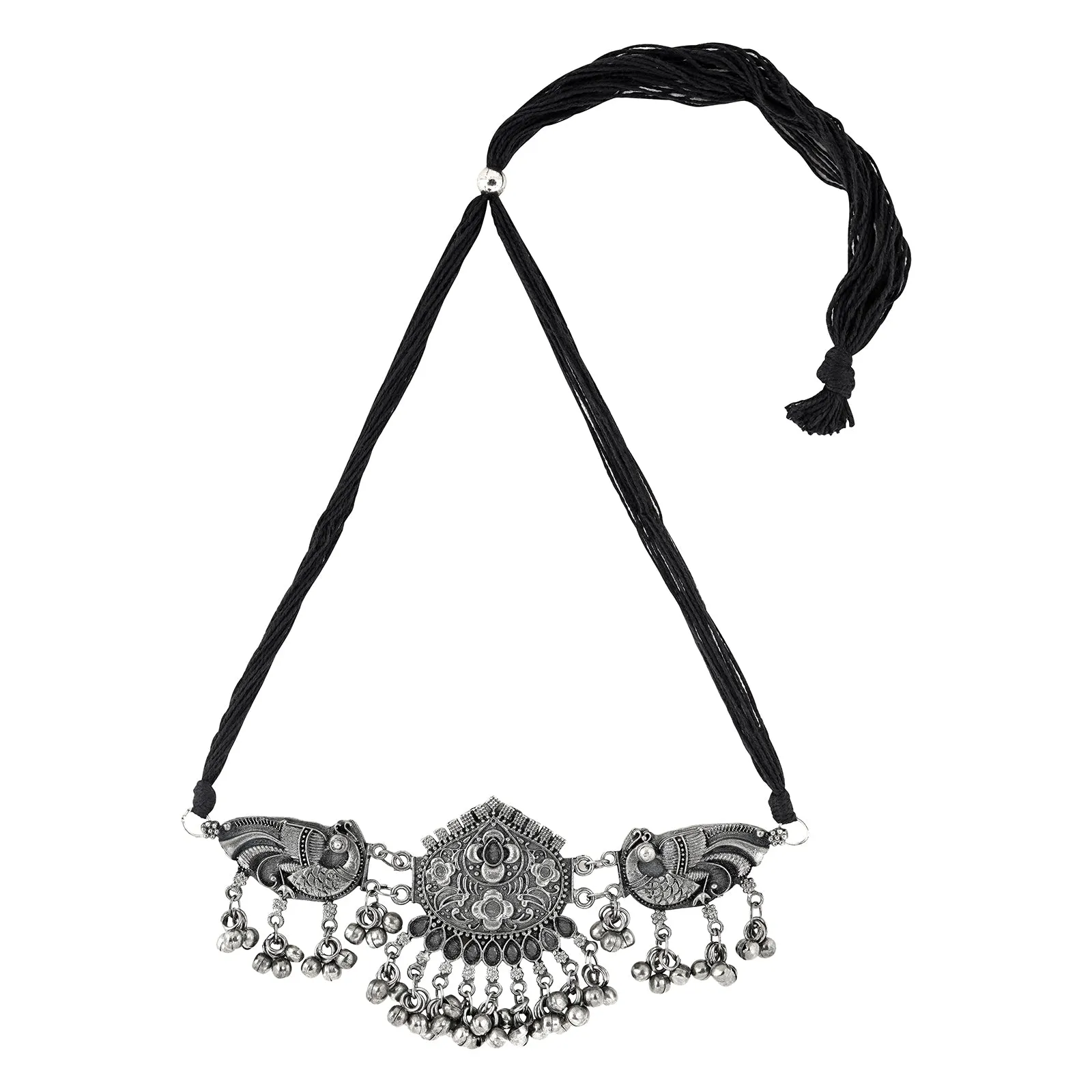 Teejh Aarthi Silver Oxidised Necklace Set