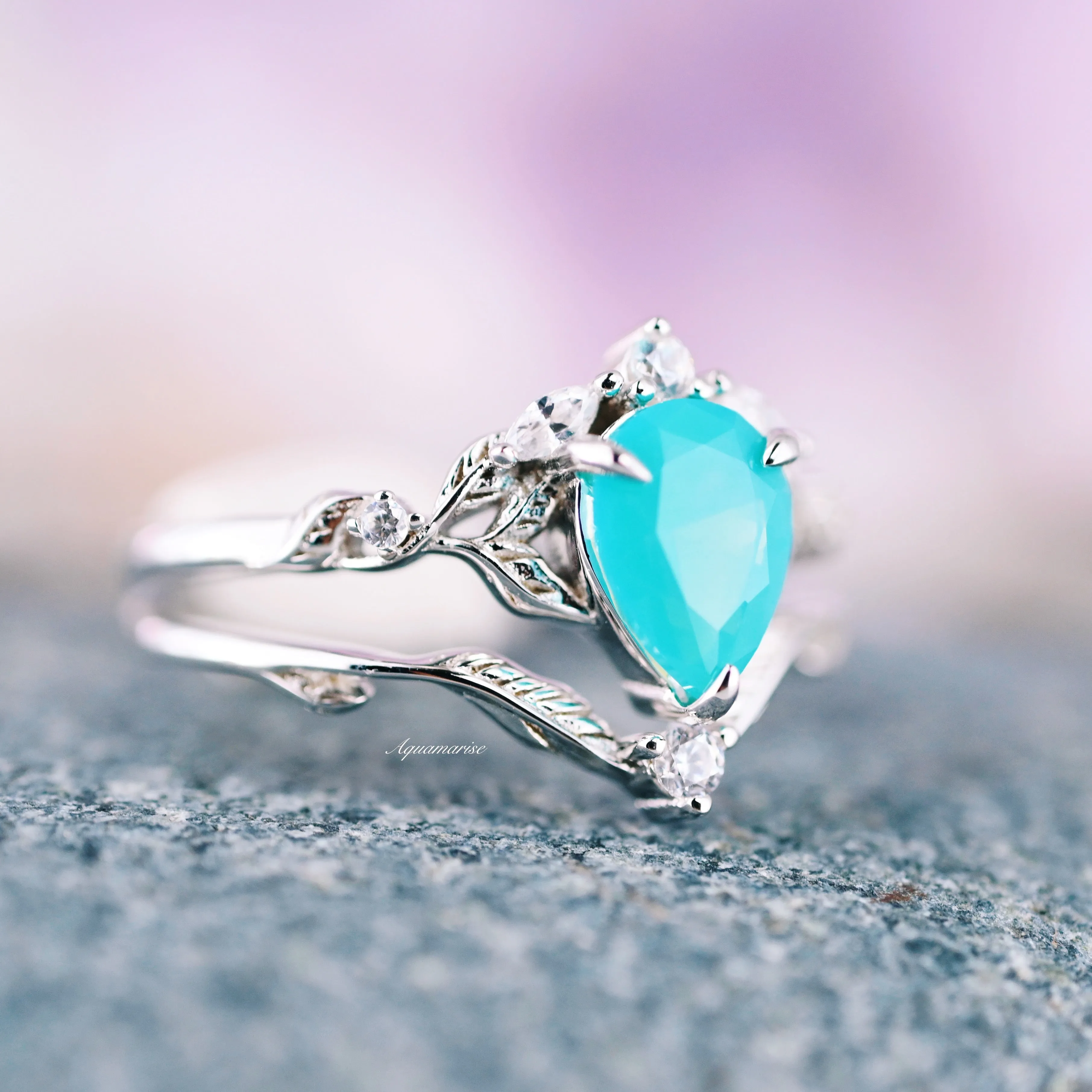 Turquoise Opalescent Blue Sapphire Ring- 925 Sterling Silver