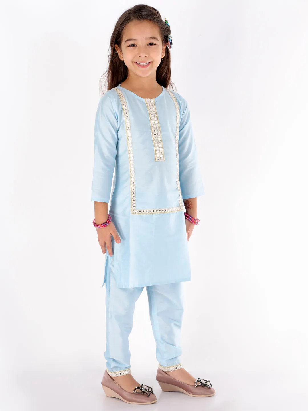 Vastramay Aqua Viscose Kurta Pyjama Siblings Set