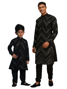 VASTRAMAY Baap Beta Mirror Black Kurta Pyjama Set