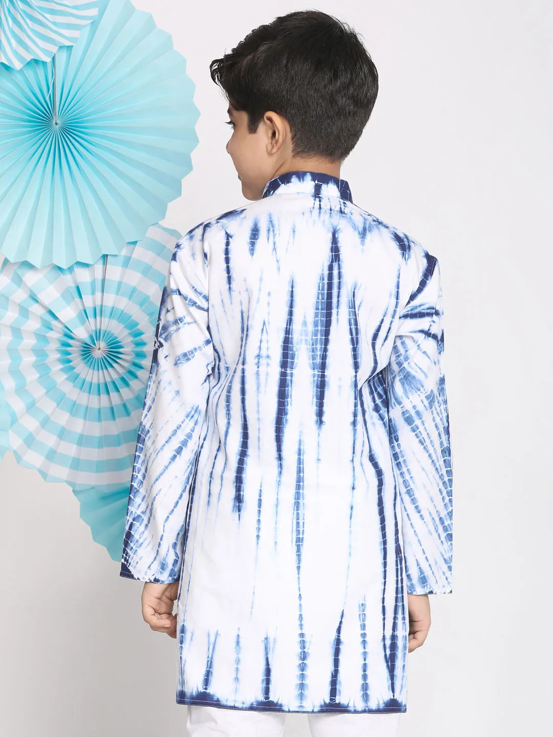 Vastramay Blue And White Tie- Dye Kurta Baap Beta Set