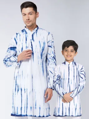 Vastramay Blue And White Tie- Dye Kurta Baap Beta Set