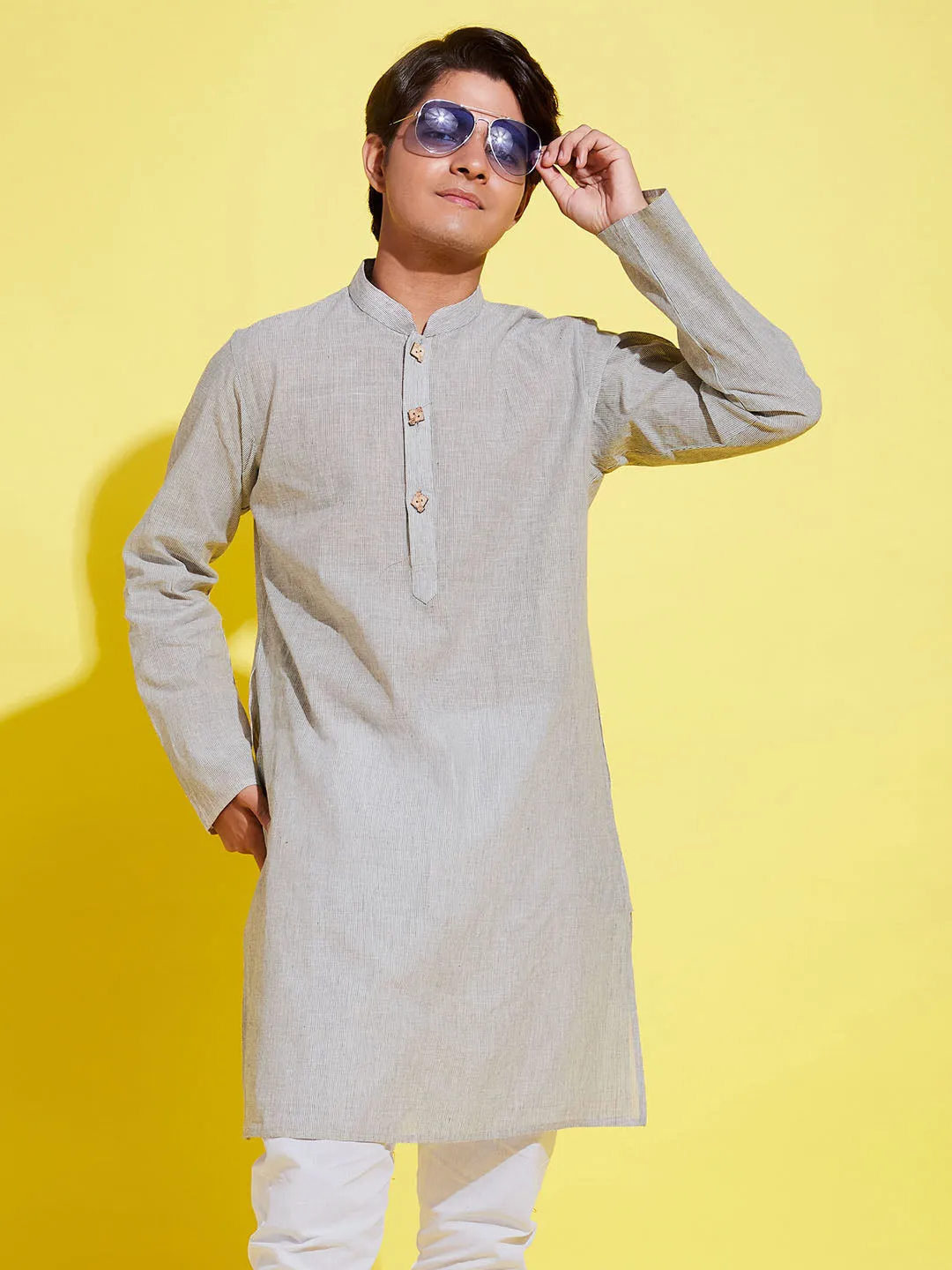 VASTRAMAY Boy's Grey Cotton Kurta