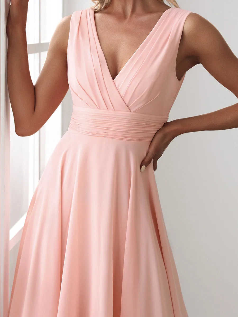 Wholesale Knee Length Chiffon Bridesmaid Dress with Irregular Hem